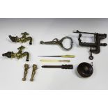 A group of collectors' items, including two 18th century steel button holers, a small group of