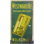 An enamel advertising sign for 'Westward Ho! Smoking Mixture, W.D. & H.O. Wills', 91cm x 46cm.