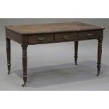 A Victorian mahogany library table, fitted with three drawers, raised on turned legs, height 76cm,