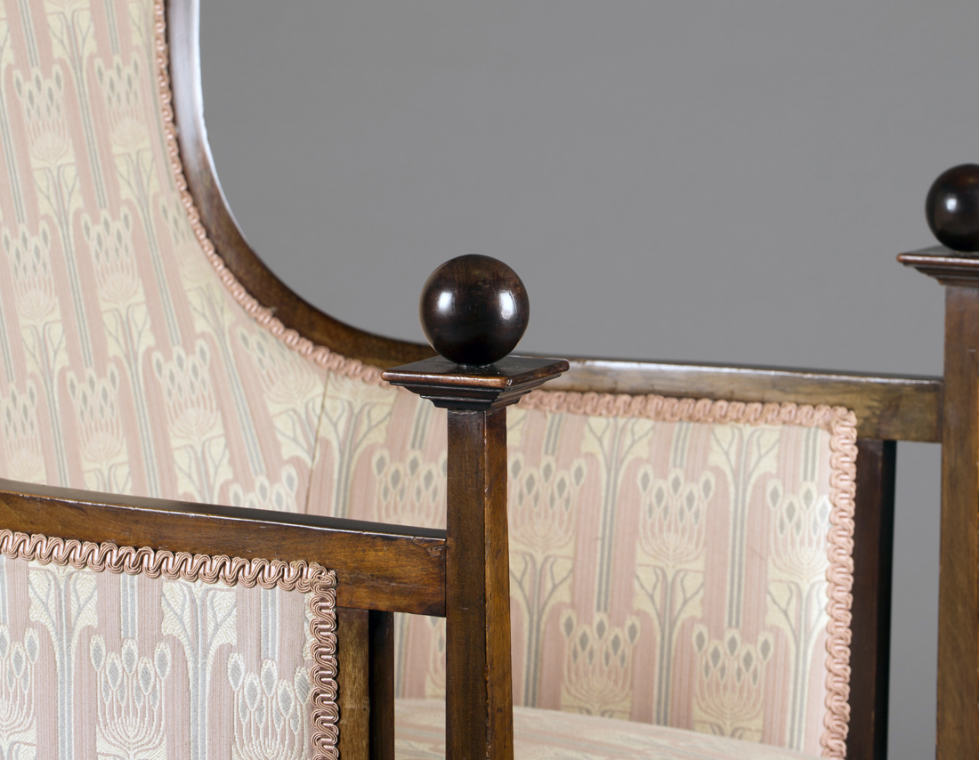 An Edwardian Arts and Crafts mahogany and inlaid tub back armchair, in the manner of Leonard F. - Image 2 of 4