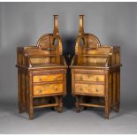 A pair of Gothic Revival stained ash bedside chests, converted from a dressing table, the shaped