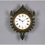 A 19th century Gothic Revival oak cased wall timepiece with brass single fusee movement, the