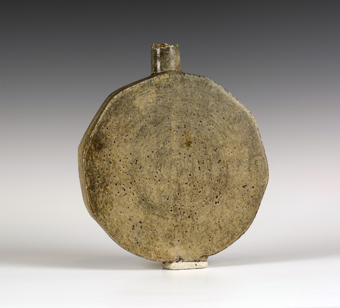 A Derek Davis studio pottery stoneware moon flask, decorated in a bluish-grey ash glaze, 1970s,