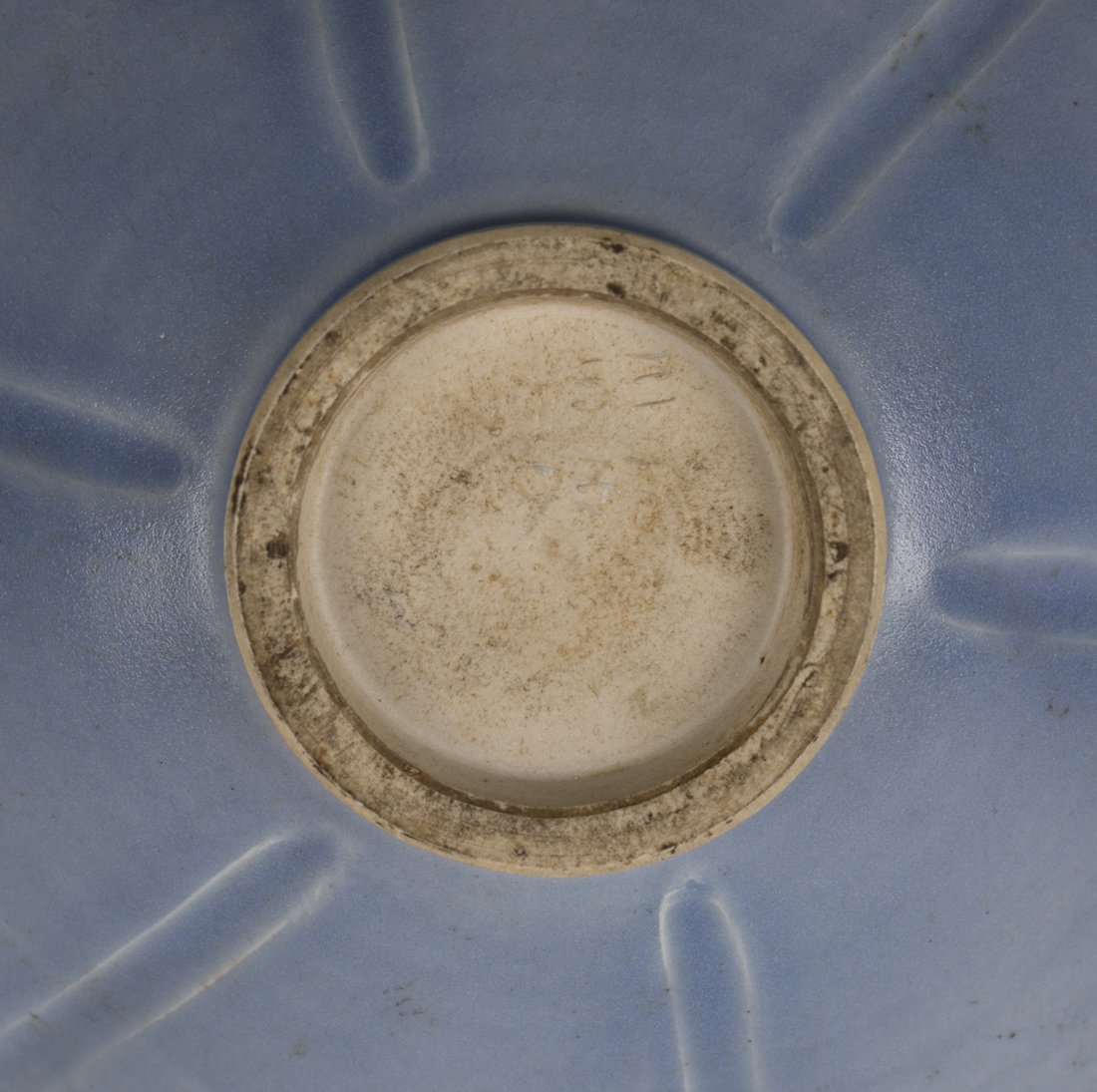 A Charles Vyse stoneware footed dish of shaped outline, covered in a lavender blue glaze, incised ' - Image 2 of 2