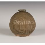 A Katherine Pleydell-Bouverie studio pottery stoneware vase of globular form with incised decoration