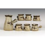A David Leach Lowerdown studio pottery stoneware coffee set, decorated with stylized foxgloves,