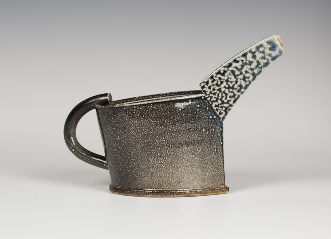 A Walter Keeler studio pottery salt glazed stoneware jug of oval outline with elongated spout, - Image 2 of 3