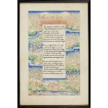 An early 20th century Arts and Crafts illuminated manuscript on vellum, the central poem by Chaucer,