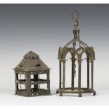 A late 19th/early 20th century Gothic Revival cast bronze hall lantern of hexagonal form, the spiral