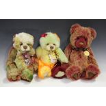 Five Charlie Bears, comprising Corbin, Brit, Taomi, Ice Lolly and Toffee Apple, all with carry bags.