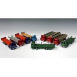 Nine Dinky Supertoys Fodens with second type cabs, comprising three No. 905 flat trucks with chains,
