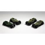 Four Dinky Toys No. 36f British Salmson four seater sports cars (paint chips, playwear, dark green