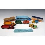 Four Dinky Supertoys No. 521 Bedford articulated lorries, two boxed, a No. 252 refuse wagon,