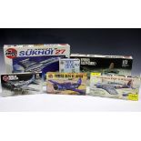 A collection of plastic model aircraft kits, including an Airfix Flanker B Sukhoi 27, a Matchbox