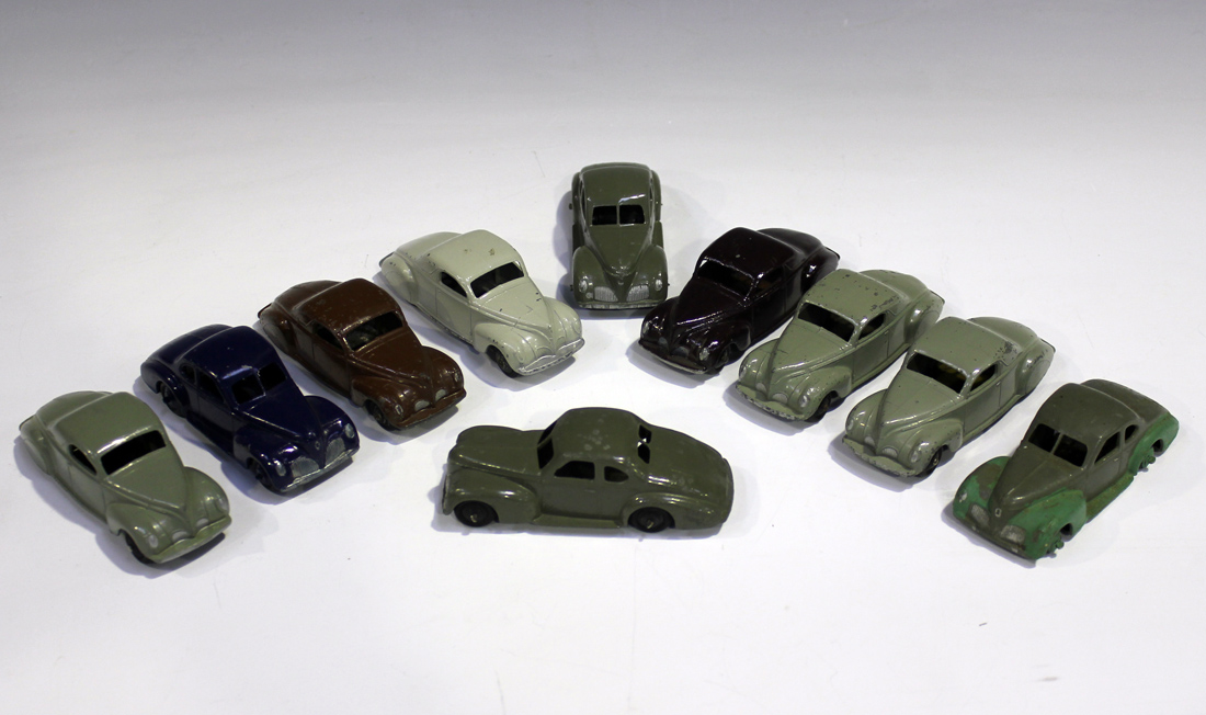 Six Dinky Toys No. 39c Lincoln Zephyrs and four No. 39f Studebaker State Commanders (playwear, paint