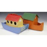 A Tiger Toys painted wooden Noah's Ark, length 42cm, and animals, together with two other painted