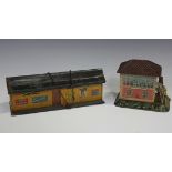 A Bing gauge O tinplate and lithographed signal box and a German tinplate station (some playwear and