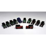 Eleven Dinky Toys post-war No. 36g taxis, comprising six finished in green and black, three finished