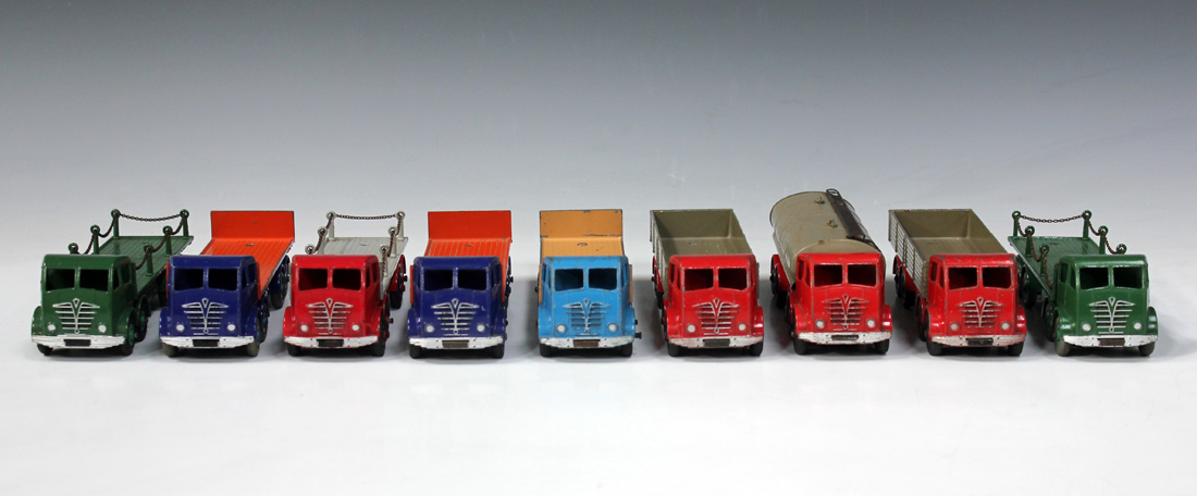 Nine Dinky Supertoys Fodens with second type cabs, comprising three No. 905 flat trucks with chains, - Image 2 of 2