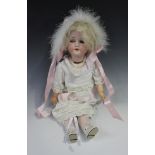 A C.M. Bergmann Waltherhausen bisque head doll, impressed '19163', with blonde wig, closing brown