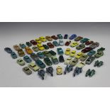 A collection of Matchbox 1-75 cars, lorries, vans and coaches, including a No. 43 Hillman Minx, a