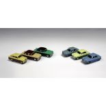 Two Dinky Toys No. 164 Ford Zephyrs, finished in duo blue, another finished in cream and green, a