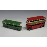 A Tri-ang Minic single deck bus, finished in Green Line duo green livery, and a double deck bus,