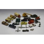 A small collection of die-cast vehicles, including a Dinky Toys No. 651 Centurion tank, a No. 514