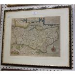 W. Kip - 'Cantium quod nunc Kent' (Map of the County), engraving with later hand-colouring, circa