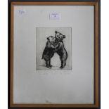 A late 20th century monochrome etching, 'A Bear Hug', indistinctly signed, dedicated and dated 11