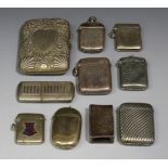 A late Victorian silver vesta case, Birmingham 1898 by A & J Zimmerman Ltd, another silver vesta