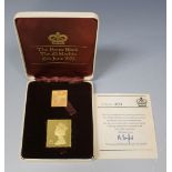 Two 22ct gold replica postage stamp ingots, comprising the Penny Black and the One Pound Machin,