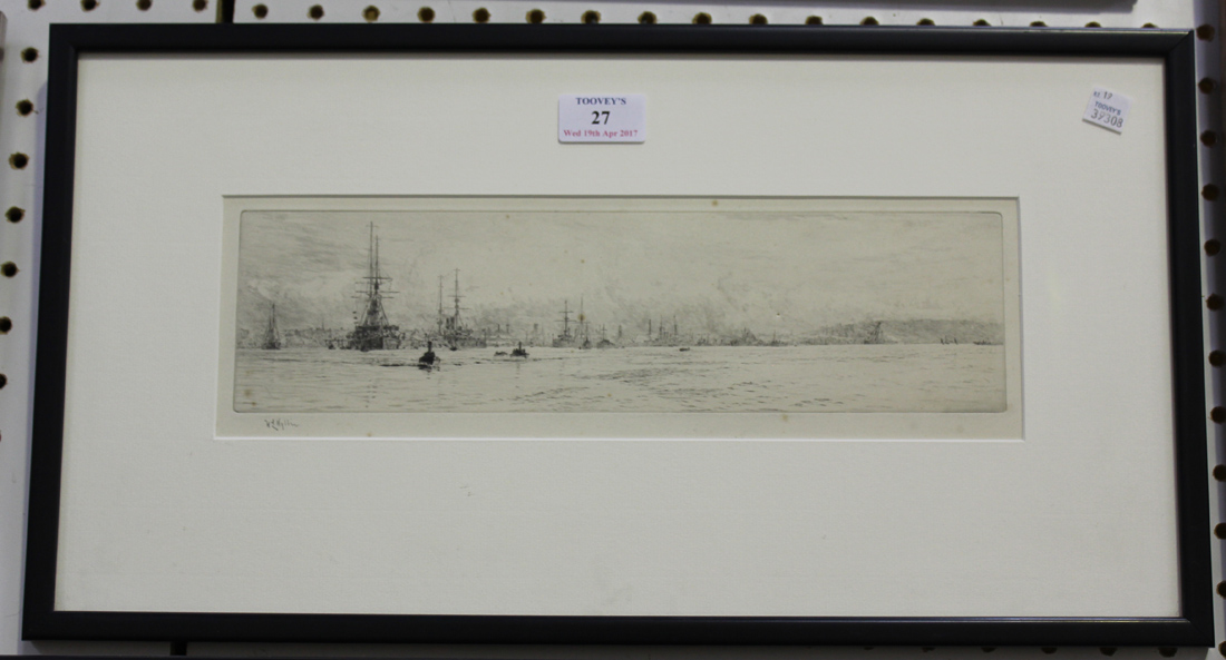 William Lionel Wyllie - Battleships and Other Vessels, monochrome etching, signed in pencil, 10.