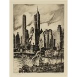 William Charles McNulty - 'Fulton Market Docks', monochrome etching, from an edition of 75,
