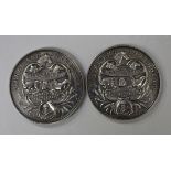 Two silver Wirral and Birkenhead Agricultural Society medallions awarded to Messrs J.A. Lawton &