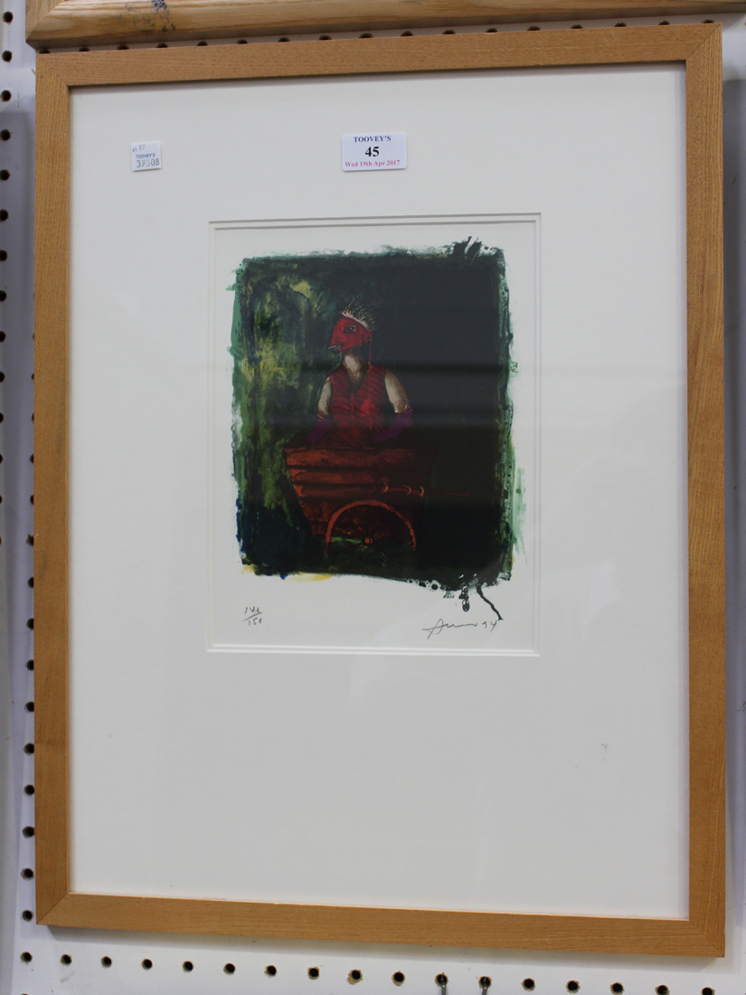 Ana Maria Pacheco - Figure in a Cart, lithograph in colours, signed, dated '94 and editioned 146/150