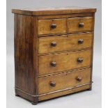 A Victorian mahogany chest of two short and three long drawers, on bun feet, height 107cm, width