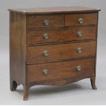 A 19th century mahogany chest of two short and three long drawers, on bracket feet, height 103cm,