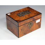 A Victorian walnut and brass mounted jewellery box, the interior fitted with two removable trays,