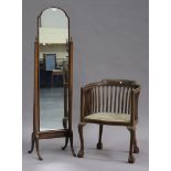 An early 20th century mahogany frame cheval mirror, height 158cm, width 43cm, together with a