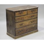 A 19th century oak chest of two short and three long drawers, on a plinth base, height 88cm, width