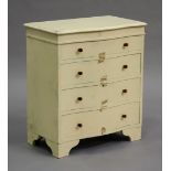 A 20th century cream painted serpentine fronted chest of four drawers, on bracket feet, height 81cm,