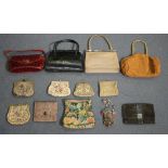 A quantity of various ladies' handbags, including a machined needlework bag with gilt metal clasp