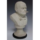 A modern cast composition head and shoulders portrait burst of Winston Churchill, height 32cm.
