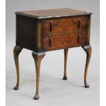 An early 20th century burr walnut side table, fitted with two drawers, on cabriole legs, height