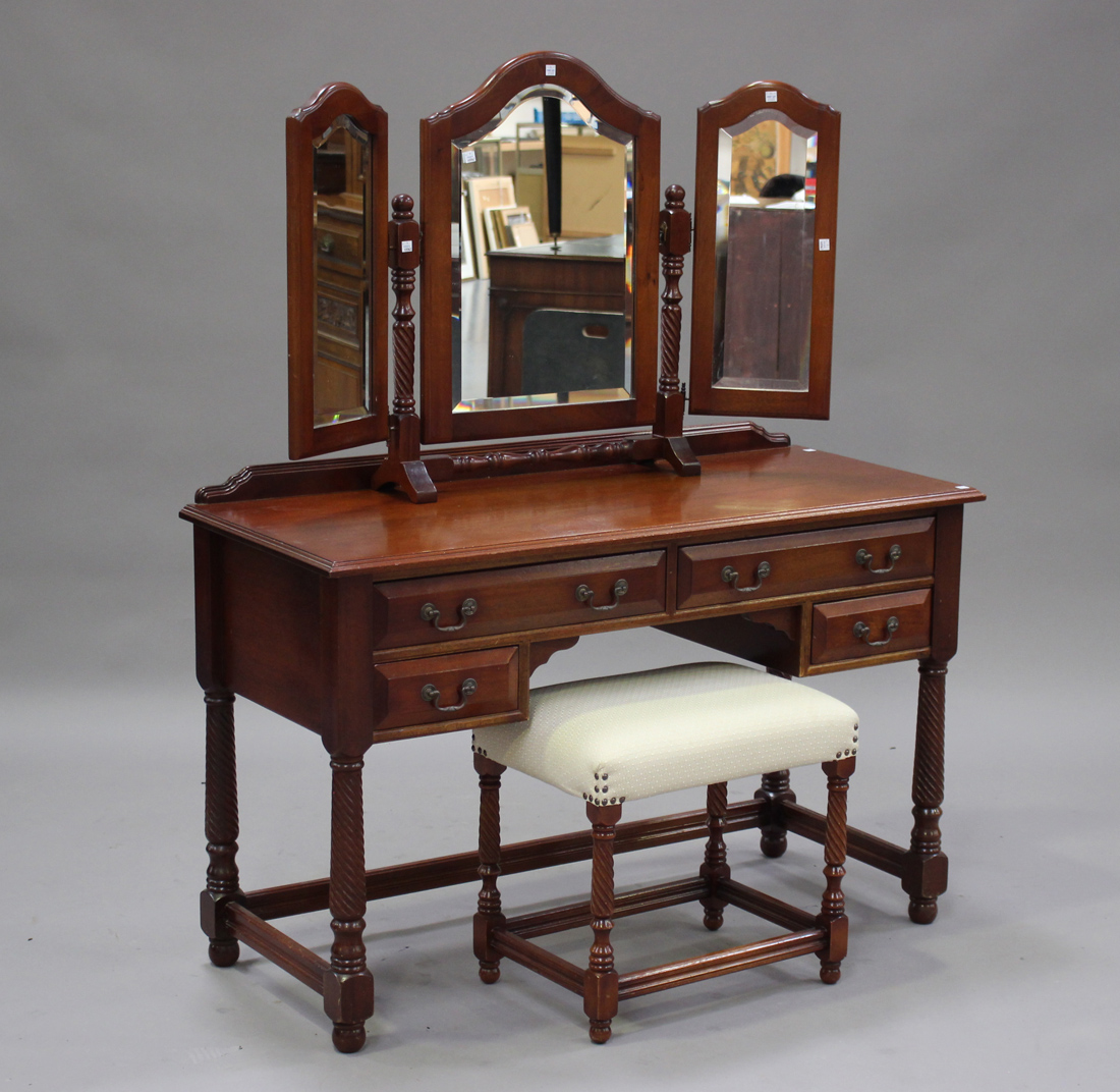 A 20th century reproduction hardwood bedroom suite, retailed by Harrod's, comprising a chest of - Image 2 of 3