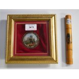 A Victorian reverse print on glass, depicting a titled view of 'Abbey Church, Bath', diameter 5cm,