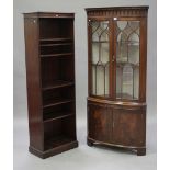 A 20th century reproduction mahogany corner display cabinet, height 188cm, width 90cm, together with