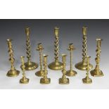 A collection of various 19th century and later brass candlesticks. Buyer’s Premium 29.4% (