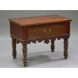 A 20th century French provincial oak and walnut side table, fitted with a drawer, on turned legs,